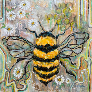 >>> PRIVATE COLLECTION <<< BEE-YOU PAINTING - 24"X24" MIXED MEDIA Payment plans available from as less as $25.00 per week