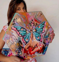 Load image into Gallery viewer, SPIRIT GUIDE PAINTING - 14" HEXAGON MIXED MEDIA Payment plans available from as less as $25.00 per week